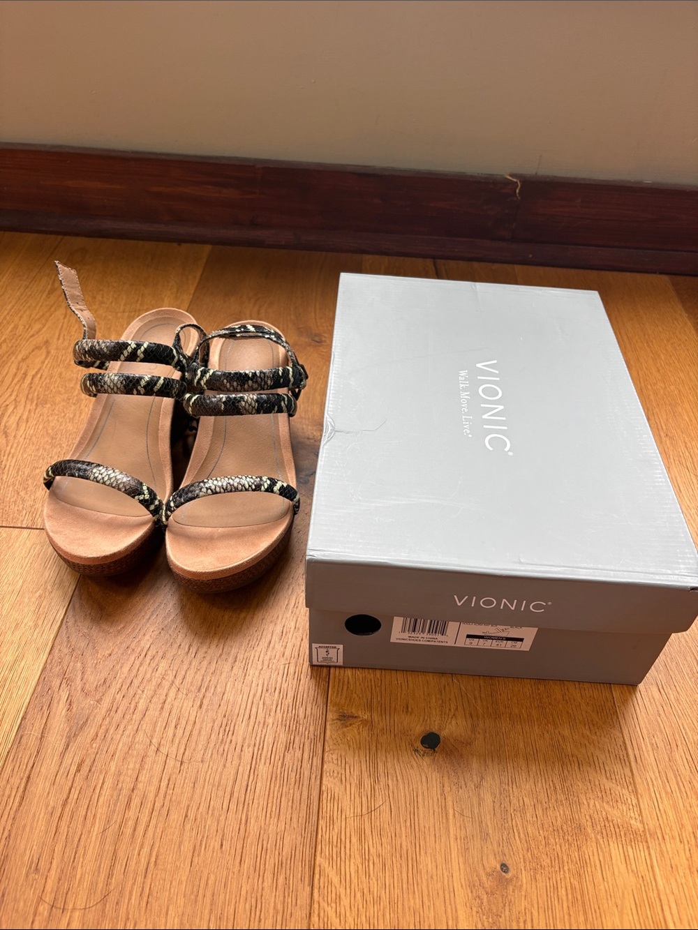 Vionic Women's Kora Snake-Print Platform Sandals in Black and Brown